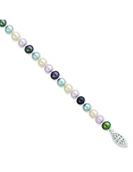 Sterling Silver 18in 5-6mm Multicolor Freshwater Cultured Pearl Necklace.