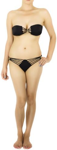 Hot Sexy Streppy Bandeau Bikini Swimwear 2pcs Padded Swimsuit Black (S)