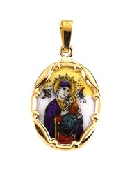 CleverEve Designer Series 14K Yellow Gold Our Lady of Perpetual Help Hand-Painted Porcelain Pendant 17.00 x 13.50mm