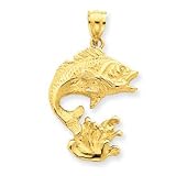 14k Gold Polished Open-Backed Bass Fish Pendant