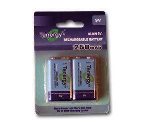 Card Tenergy 9V 250mAh NiMH high capacity rechargeable Battery: 9Vx2