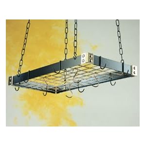 Rogar All Metal Rectangular Ceiling Hung Pot Rack with Grid Hammered Copper/Copper
