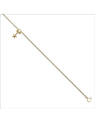 14k Yellow Gold, Star Design Charm Anklet with Rounded Box Chain