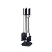 Fireplace Accessories 4 Tool Fireplace Fireset Contemporary Design w/ Square Base Black Metal Iron