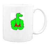 Mug with builder, green, reptile, body, dinosaur, muscle