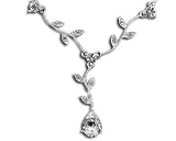 Clear Crystal & Silver Pear and Leaf Drop Necklace - Flower Bridesmaid Jewelry