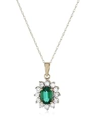 10k Yellow Gold Created Emerald and Diamond-Accent Pendant Necklace, 18"