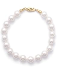 CleverSilvers 8" 7.58mm Grade AAA Cultured Akoya Pearl Bracelet Individually Knotted With A 14K Yellow Gold Clasp