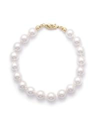 7" 7.5-8mm Grade AA Cultured Akoya Pearl Bracelet individually knotted with a 14K Yellow Gold Clasp