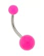 Neon Acrylic Belly Ring - Pink - 14G - SM Ball 5MM - LG Ball 8MM - 12MM L - Sold Individually