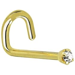 Solid 14KT Yellow Gold 1.5mm Genuine Diamond Left Nostril Screw- 20 Gauge