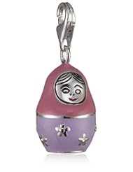 VINANI brand Germany 925 Sterling Silver Charm Pendant Babushka big purple pink enameled Matryoshka Doll HBPB