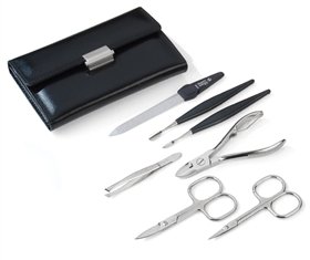 Women’s Manicure Set in Black Leather Case. Made by Niegeloh in Solingen, Germany