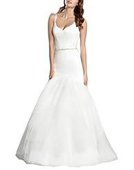 Junior Spaghetti Strap Lace Backless Organza/Tulle Mermaid Wedding Dress 