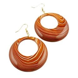 Round Brown Marbled Plastic Cut Out Earrings by 