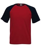 Fruit of the Loom short sleeve baseball t-shirt Brick red deep navy XXL (47 - 49 inch chest)