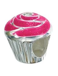 Genuine Zable (TM) Product. 925 Sterling Silver Pink Enamel Cupcake Bead Charm. 100% Satisfaction Guaranteed.