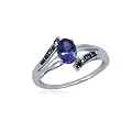 Jewelersclub 0.75 Ctw Oval Shape Genuine Tanzanite Gemstone & Accent Black Diamond Ring in Sterling Silver