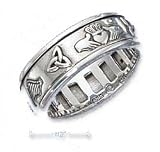 Sterling Silver Unisex Irish Symbols Spinner Ring (Nickel Free) - Size 13.0