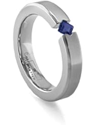 Womens Grey Titanium Princess-Cut Blue Sapphire Ring