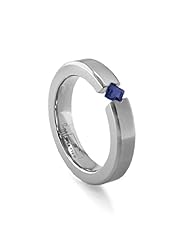 Womens Grey Titanium Princess-Cut Blue Sapphire Ring