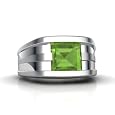 Sterling Silver Genuine Square Peridot Men`s Ring Ring