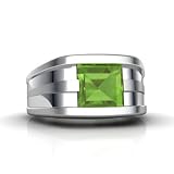 Sterling Silver Genuine Square Peridot Men's Ring Ring