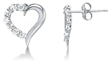 Solid 14k White OR Yellow Gold Heart Prong Setting Highest Quality CZ Cubic Zirconia Studs Earrings with Push Back Closure (13mm)