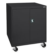Sandusky Lee TA2R462442-09 Black Steel Transport Work Height Storage Cabinet with Adjustable Shelve, 48" Height x 46" Width x 24" Depth, 2 Shelves