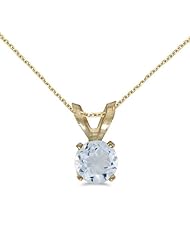 Birthstone Company 14k Yellow Gold Round Aquamarine Pendant with 18" Chain