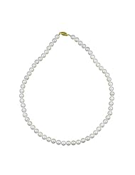 Bridal Wedding Jewelry 14k Yellow Gold 6.5-7.0mm White With Ivory Japanese Saltwater Akoya Pearl High Luster Necklace 18" Length, AAA Quality.