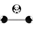 Black and White Skull and Crossbones Barbell Tongue Ring