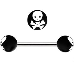 Black and White Skull and Crossbones Barbell Tongue Ring