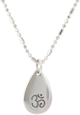 OM (ohm) Design Pendant in Sterling Silver on an 18 Inch rhodium plated sterling silver 3 Bead + 1 Bar Bead Chain Necklace