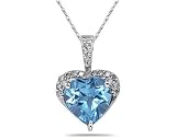 Blue Topaz & Dimaond Heart Pendant in White Gold