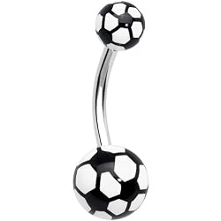 Black and White Soccer Ball Belly Ring