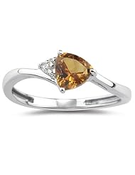 0.02 Cts Diamond & 0.67 Cts Citrine Ring in 14K White Gold