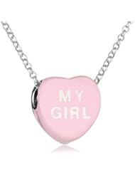 Sweetheart Jewelry Sterling Silver 14mm Pink Enamel Sweethearts My Girl Heart Pendant Necklace