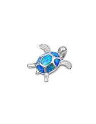 Sterling Silver Blue Lab Opal Sea Turtle Pendant Classic Charm Pure 925 New 18mm (Pendant ONLY)
