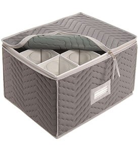 Stemware Storage Chest -Deluxe Quilted Microfiber (Light Gray) ( 15.5 x 12.5 x 10)