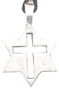 Christian Cross In Jewish Star Pewter Pendant Necklace