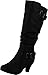 TOP Moda Womens Bag-55 Knee High Buckle Slouched Kitten Heel Boots