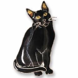 Clearly Charming Black Kitty Sterling Silver and Enamel Pin