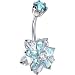 Sterling Silver 925 Aqua Cubic Zirconia Alluring Flower Belly Ring