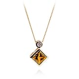 14k Yellow Gold Citrine Princess Cut and Diamond Pendant, 17