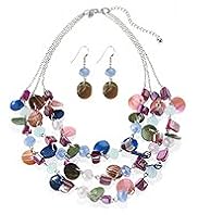 Assorted Bead Multi-Strand Necklace & Earrings Set
