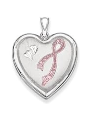 Genuine IceCarats Designer Jewelry Gift Sterling Silver 24Mm Enameled, D/C Pink Ribbon Heart Locket
