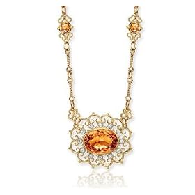 14k Yellow Gold Filigree 1 6Ct Diamond Citrine Necklace by