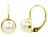 Freshwater White Button 7mm Pearl Earrings in 14K Yellow Gold