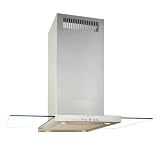 Baumann Design Inselhaube, Modell Tukan Isola, 90 x 60 cm. 850 m3/h Abluftleistung, 4-Stufen Soft-Touch-Display, Glasschirm, sehr hochwertig mit komplett verschweißten Kaminen